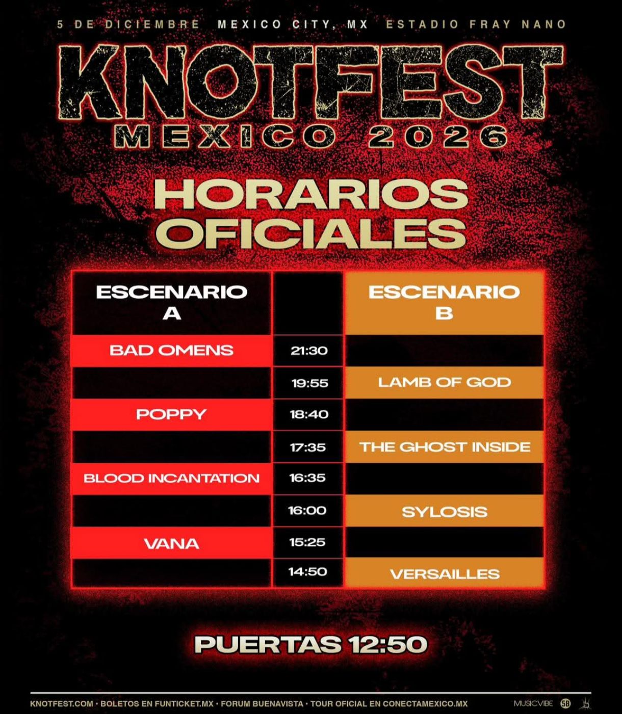 Horarios Oficiales Knotfest 2026